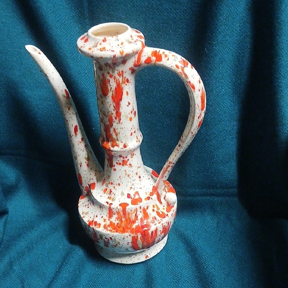 Modern Speckled Red and White Ceramic Pitcher - Picture 2 of 7